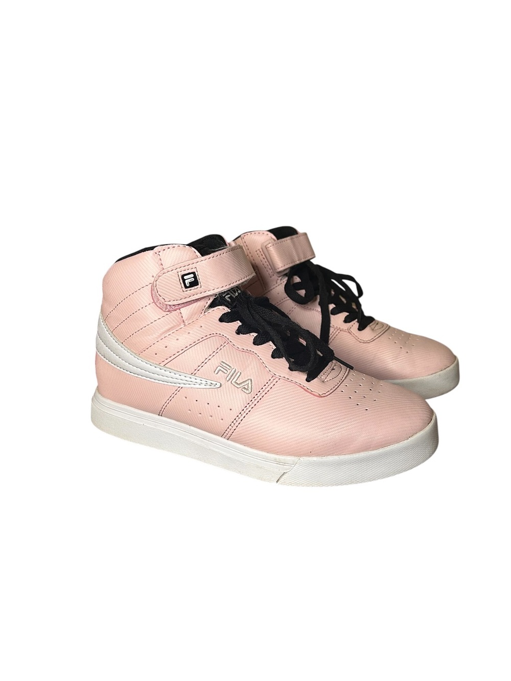 Fila Pink High-Top Sneakers with Black Laces and White Accents